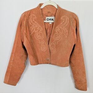 Vintage 80s CHIA Suede Jacket Embroidered
